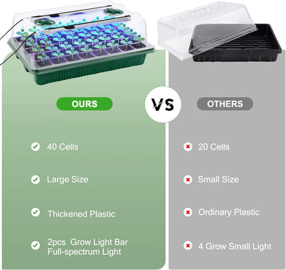 2 Packs Starter Tray with Grow Light, 80 Cells Seed Starter Kits with Humidity Dome