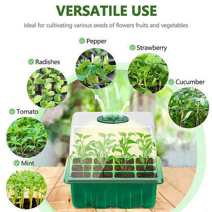 Seed Starter Tray Box with LED Grow Light Nursery Pot Seedling Germination Planter Adjustable Ventilation Humidity 6/12/13 Cell